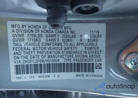 2020 Honda Civic Lx from USA, damaged, VIN 2HGFC2F69LH510504